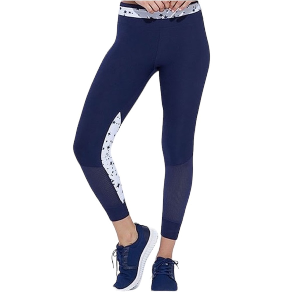 Marika Navy Blocked Tempo Leggings Workout size XL Star Print